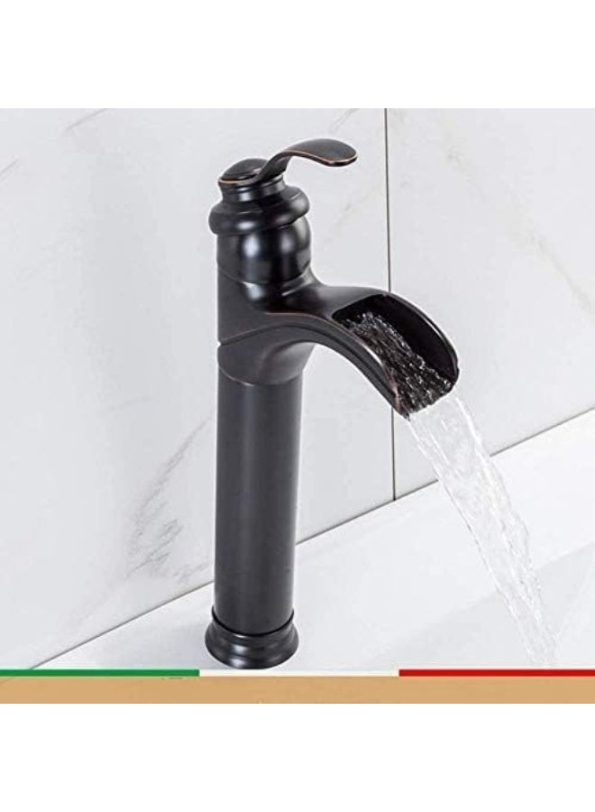 واي دي صنبور حوض حمام عصري بتصميم شلال، بمقبض ذراع واحد، صنبور حوض طويل، مصنوع من النحاس الصلب، تصميم يُركب على سطح الحوض، خرطوشة موفرة للمياه، تركيبات متينة مقاومة للصدأ. - Image 1